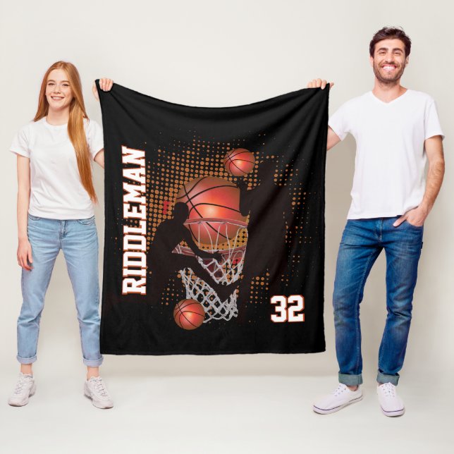 Basketball - Black and Orange Fleece Blanket (In Situ)