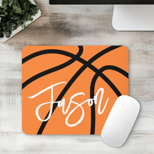 Basketball black orange custom name mouse mat