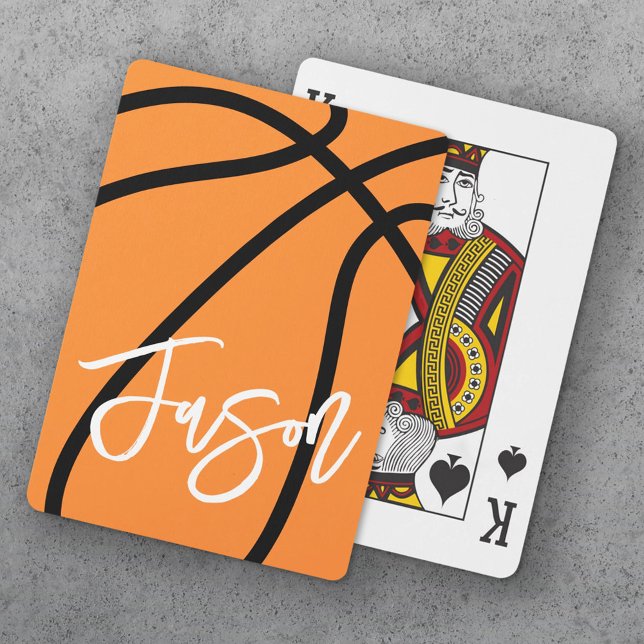 Basketball black orange custom name playing cards (Basketball black orange custom name poker cards)