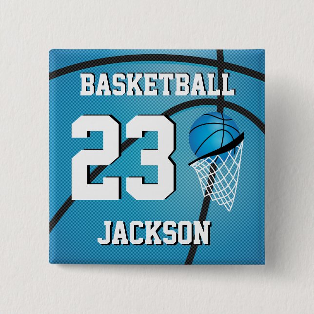 Basketball Blue and White | Personalise 15 Cm Square Badge (Front)