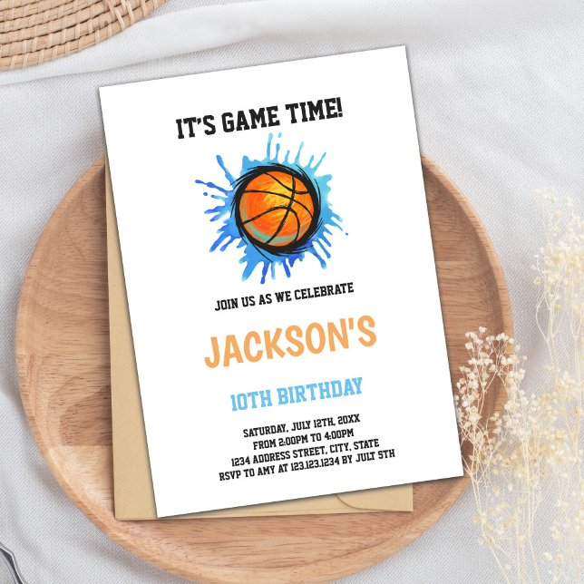 Basketball Blue Art Birthday Invitations (Basketball Blue Art Birthday Invitations)