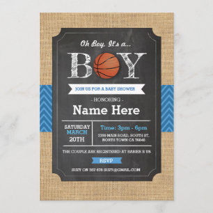BasketBall Blue Boy Baby Shower Sports Invite
