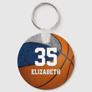 basketball blue grey girls school team colours key ring