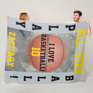 Basketball Blue Grey Team Player Name Number Fleece Blanket
