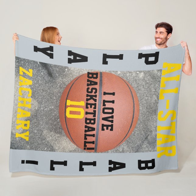 Basketball Blue Grey Team Player Name Number Fleece Blanket (In Situ)