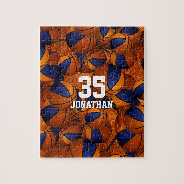 basketball blue orange boys girls team colours jigsaw puzzle (Vertical)