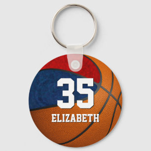 basketball blue red girls school team colours key ring