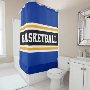 BASKETBALL Bold Blue Black Yellow Racing Stripes Shower Curtain