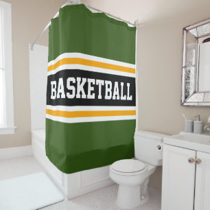BASKETBALL Bold Green Black Yellow Racing Stripes Shower Curtain