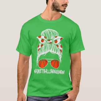 Basketball Bonus Mum Life Leopard Messy Bun Mother T-Shirt