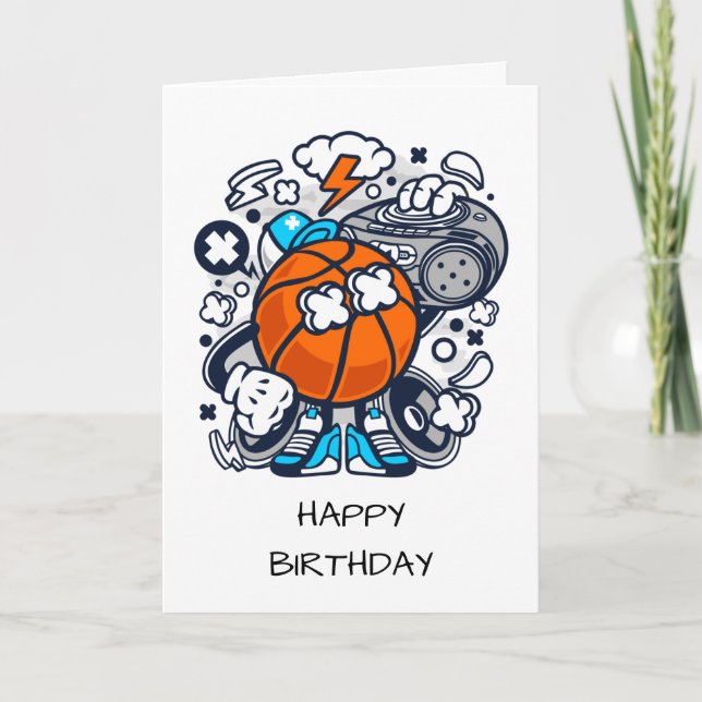 Basketball Boombox Cartoon Personalised | Sport Card (Front)