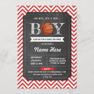 BasketBall Boy Baby Shower Red Chalk Sports Invite