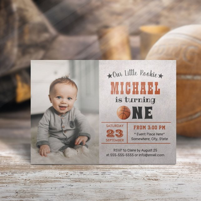 Basketball Boy Photo 1st Birthday Party Invitation (Creator Uploaded)