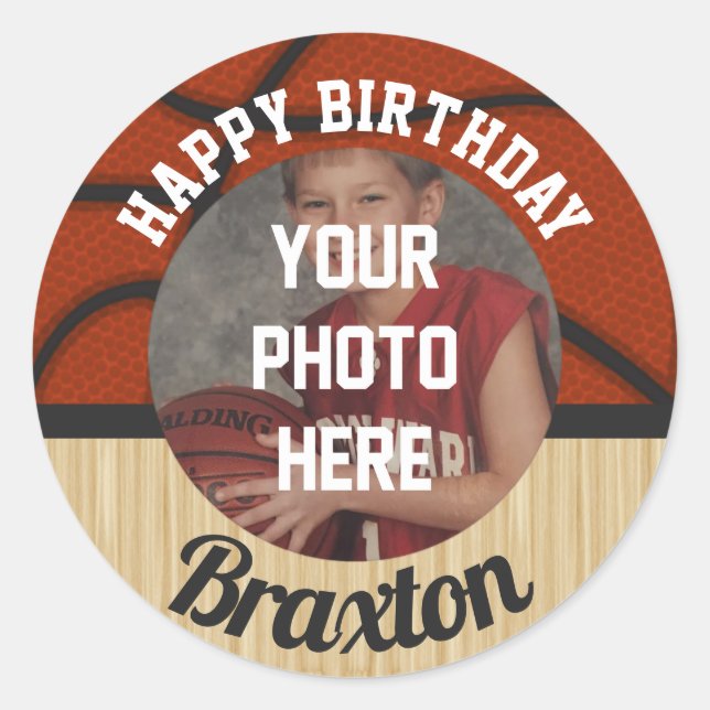 Basketball Boys Birthday Party Photo sticker (Front)