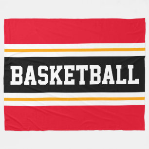 BASKETBALL Bright Red Black Yellow Racing Stripes Fleece Blanket