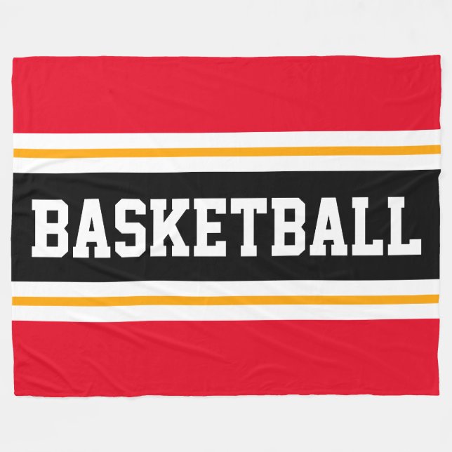 BASKETBALL Bright Red Black Yellow Racing Stripes Fleece Blanket (Front (Horizontal))