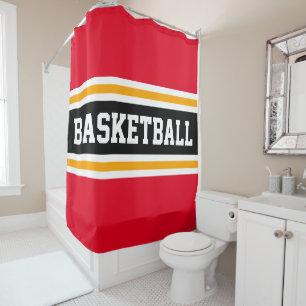 BASKETBALL Bright Red Black Yellow Racing Stripes Shower Curtain