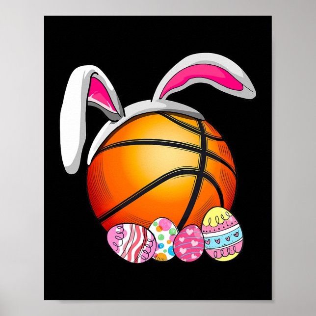 Basketball Bunny Ears Easter Eggs Kids Girl Boy Poster (Front)