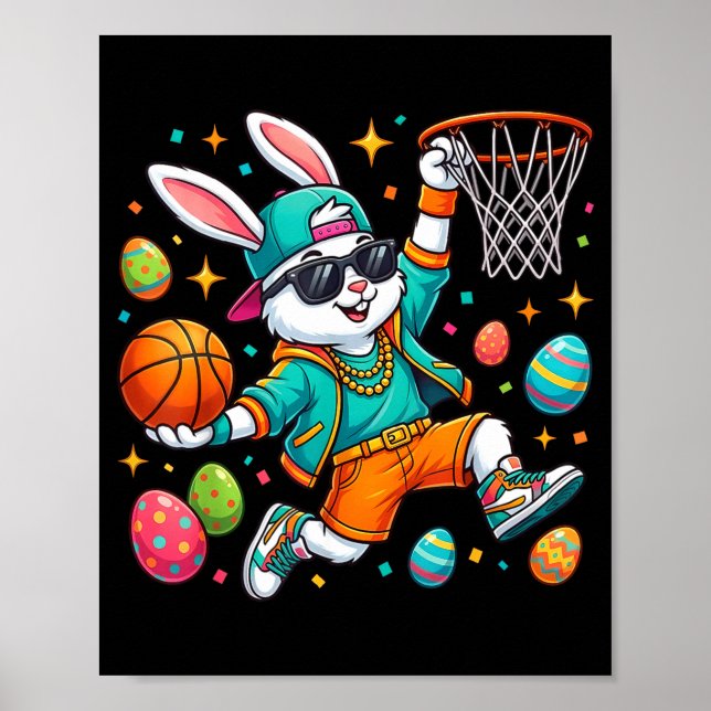 Basketball Bunny Easter Funny Dunking Rabbit Poster (Front)