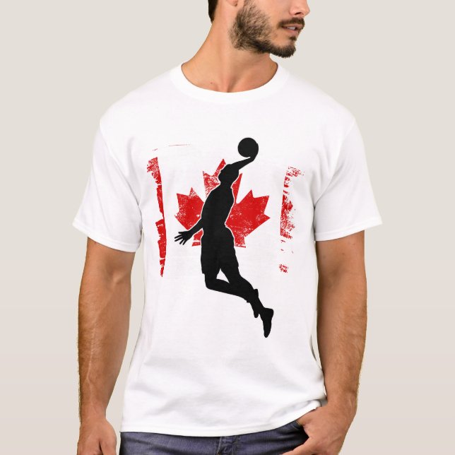 Basketball Canada Canadian Flag Dunking Funny Gift T-Shirt (Front)
