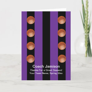 Basketball Card for Coach, Purple, Blank Inside