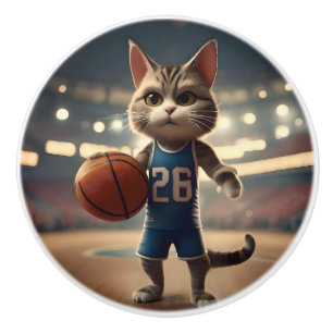 Basketball Cat, Ceramic Knob