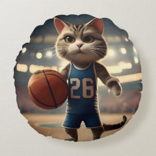 Basketball Cat,  Round Cushion