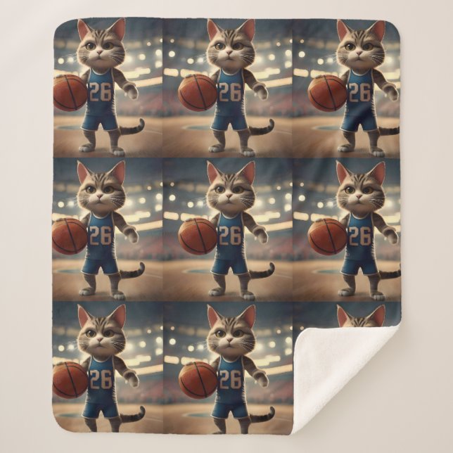 Basketball Cat,  Sherpa Blanket (Front)