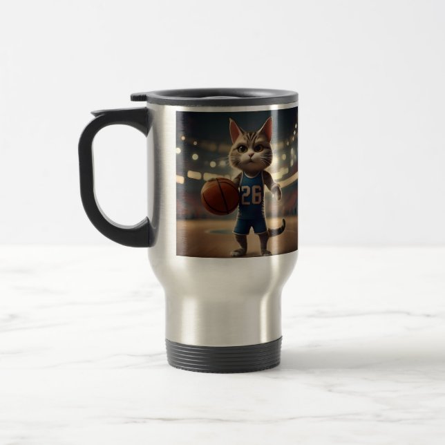 Basketball Cat, Travel Mug (Left)