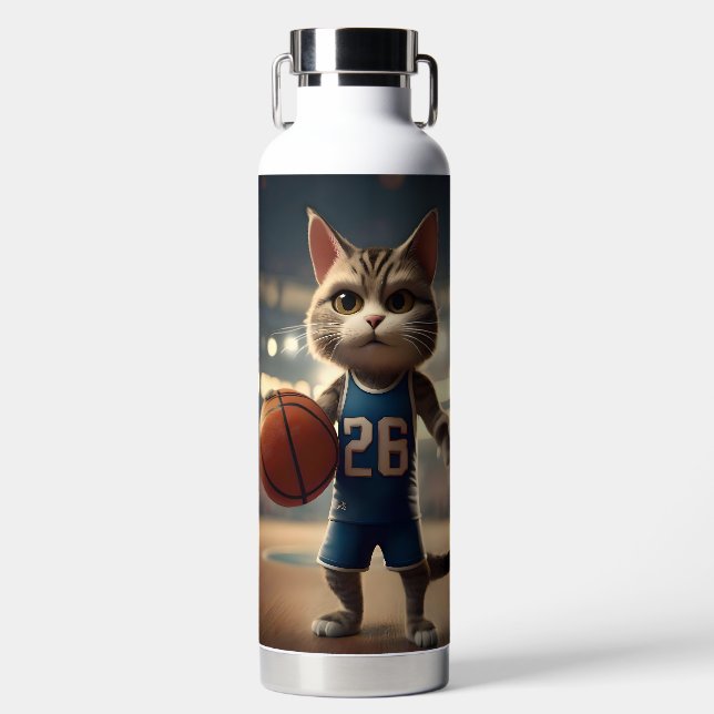 Basketball Cat,  Water Bottle (Front)