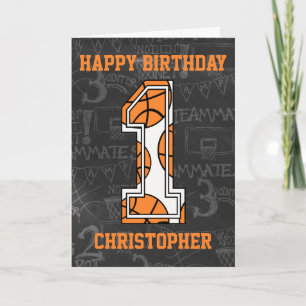 Basketball Chalkboard 1st Birthday Card