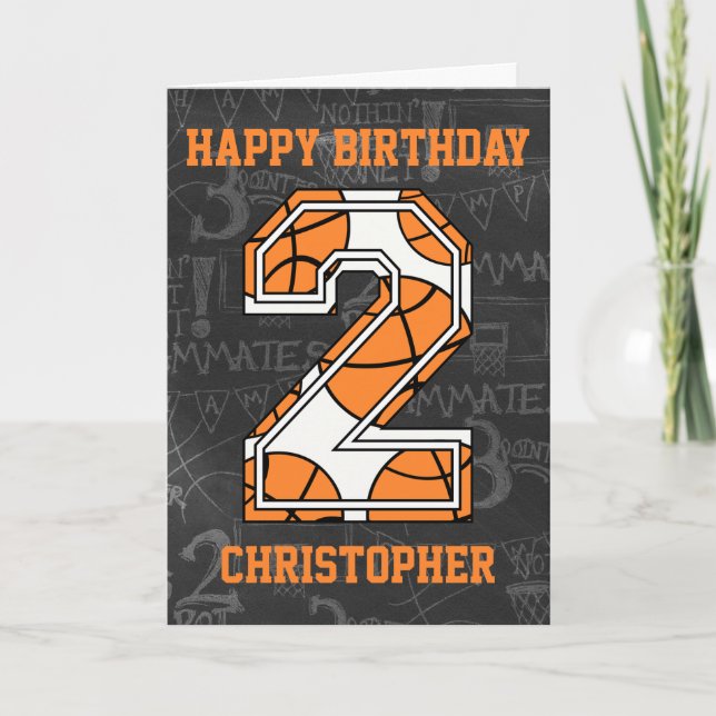 Basketball Chalkboard 2nd Birthday Card (Front)