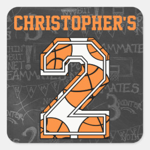 Basketball Chalkboard 2nd Birthday Square Sticker