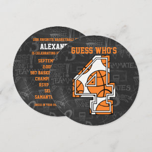 Basketball Chalkboard 4th Birthday Party Invitation