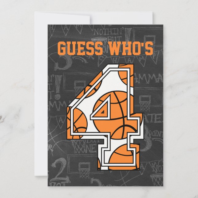 Basketball Chalkboard 4th Birthday Party Invitation (Front)