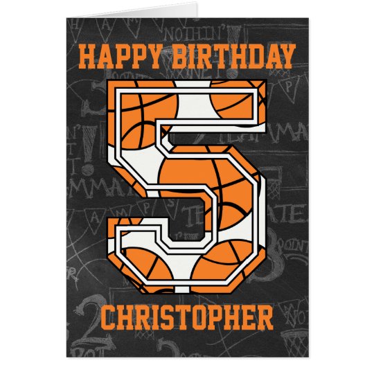 Basketball Chalkboard 5th Birthday Card