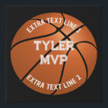 Basketball, Child's Name, MVP/Number, 2 Text Lines Faux Canvas Print<br><div class="desc">Personalise this basketball design with your child's name and MVP or number in white with two extra text lines on black background.</div>
