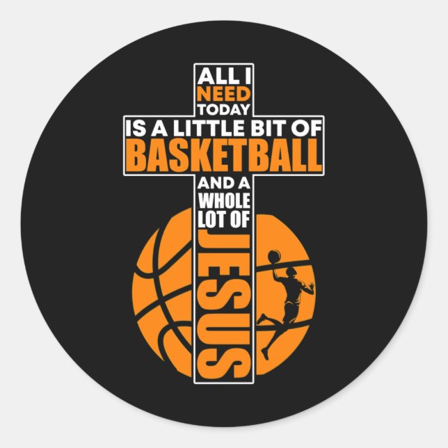 Basketball Christian Cross  Classic Round Sticker (Front)