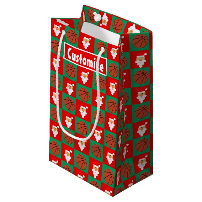 Basketball Christmas Custom Player Name Santa Small Gift Bag (Front Angled)