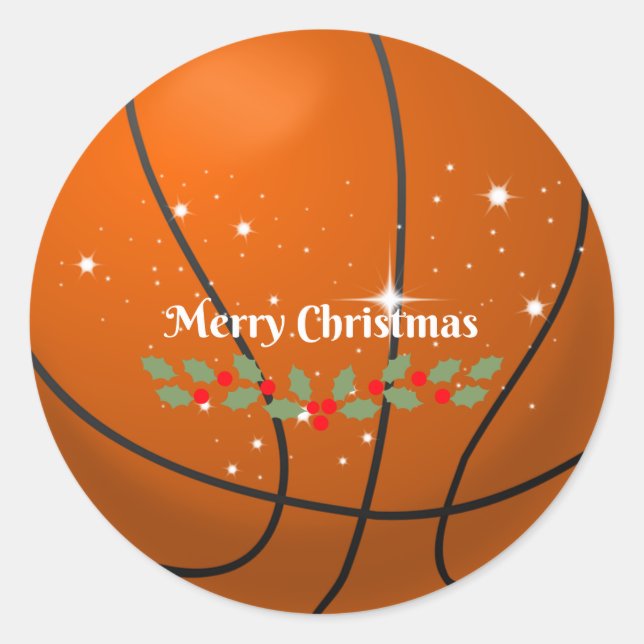Basketball Christmas Greetings Classic Round Sticker (Front)