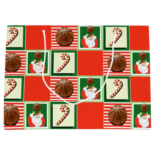 Basketball Christmas Holiday Large Gift Bag (Front)