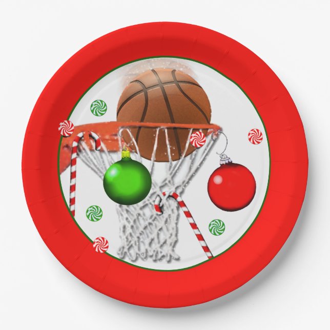 Basketball Christmas Holiday Party Paper Plate (Front)