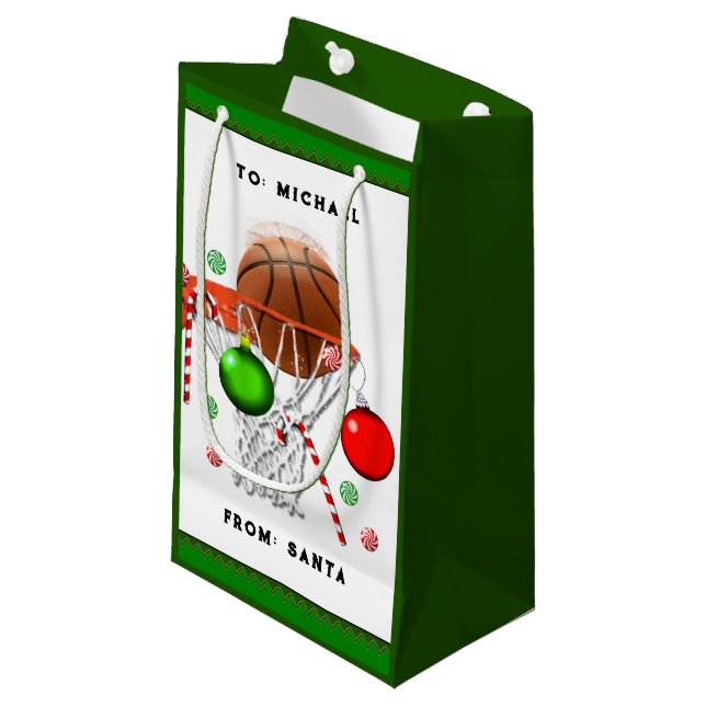 Basketball Christmas Holiday Small Gift Bag (Front Angled)