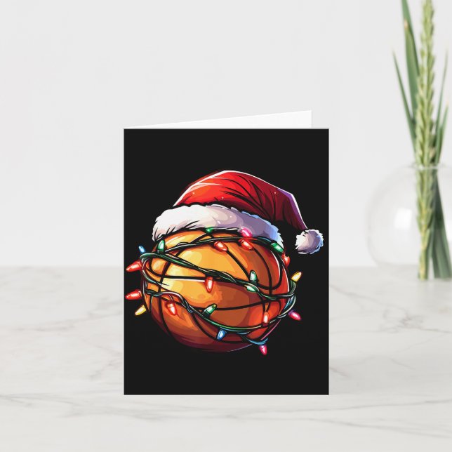 Basketball Christmas Lights Santa Hat Basketball P Card (Front)
