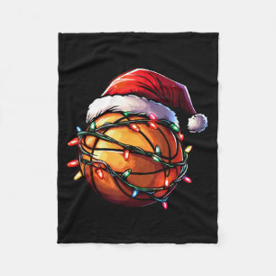 Basketball Christmas Lights Santa Hat Basketball P Fleece Blanket