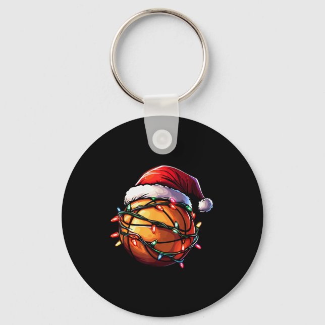 Basketball Christmas Lights Santa Hat Basketball P Key Ring (Front)