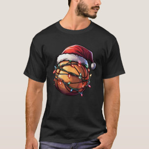 Basketball Christmas Lights Santa Hat Basketball P T-Shirt