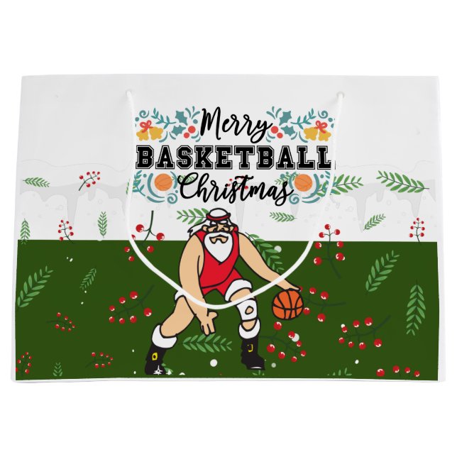 Basketball  Christmas Loading with Santa Claus  Large Gift Bag (Front)