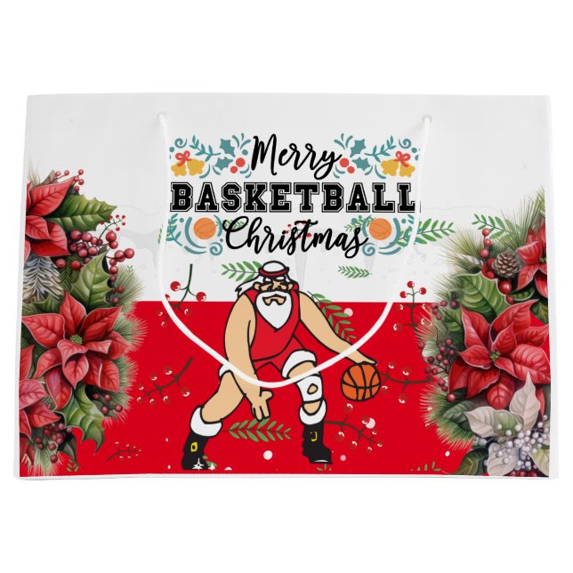Basketball  Christmas Loading with Santa Claus  Large Gift Bag (Front)
