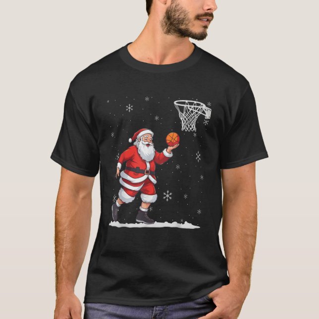 Basketball Christmas Men Boys Basketball Santa Cla T-Shirt (Front)